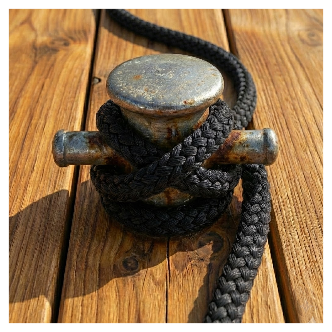 Cima nautica doppia treccia nera in poliestere alta tenacità per ormeggio.