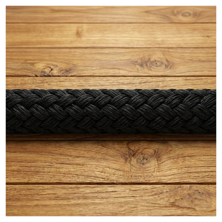 Cima nautica doppia treccia nera in poliestere alta tenacità per ormeggio.