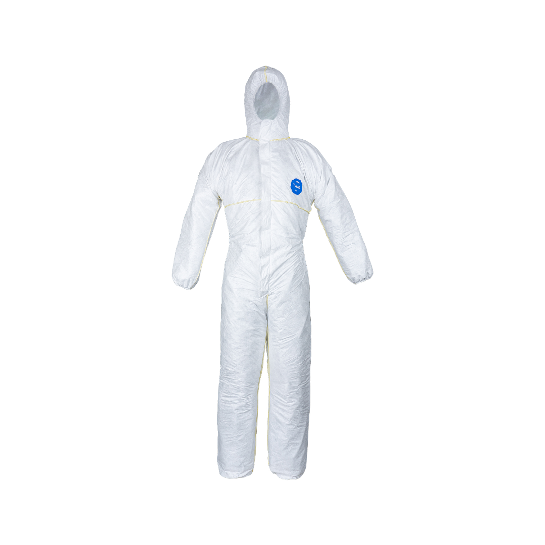 Tuta protettiva DuPont Tyvek 200 Easysafe bianca con cappuccio certificata categoria III tipo 5 e 6.