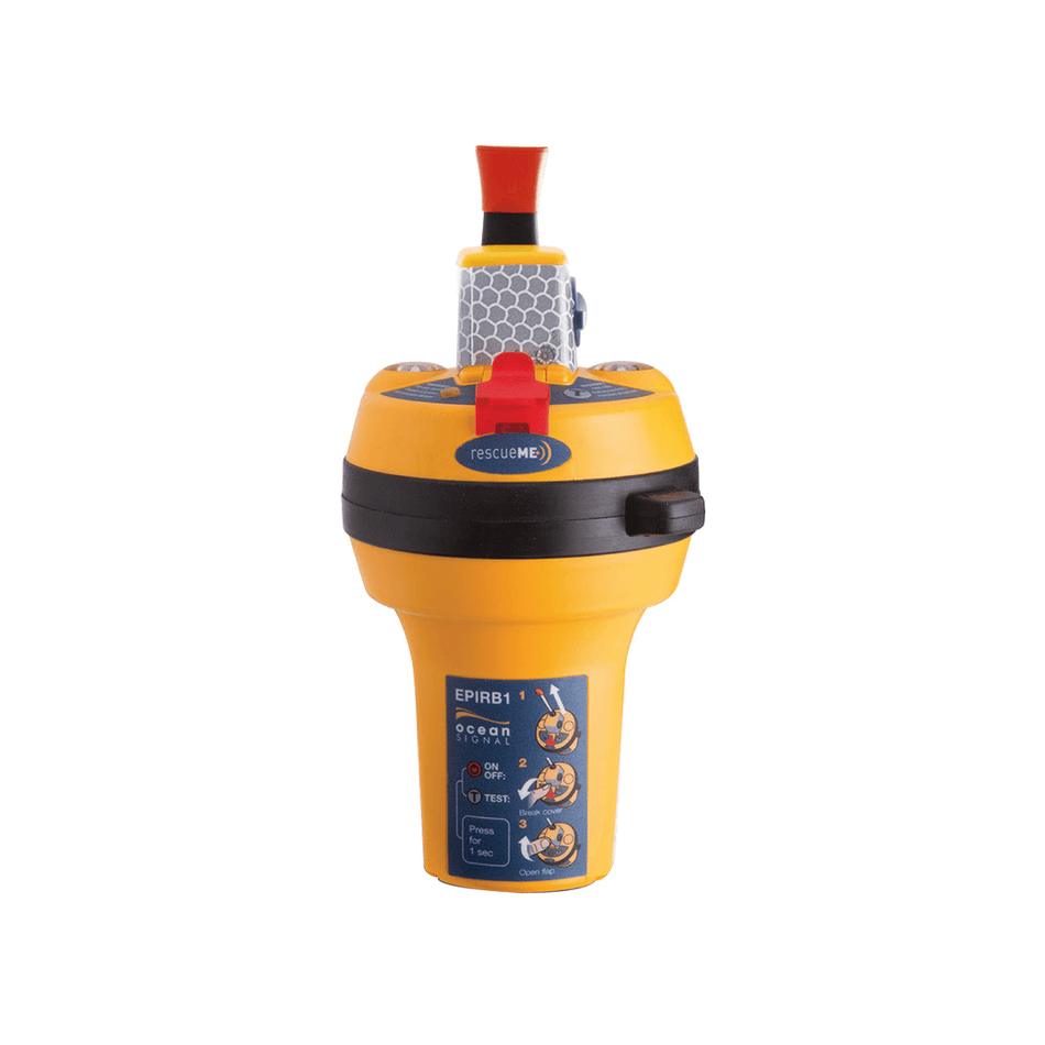 Localizzatore d'emergenza EPIRB1 Ocean Signal compatto con GPS integrato e staffa a sgancio manuale.