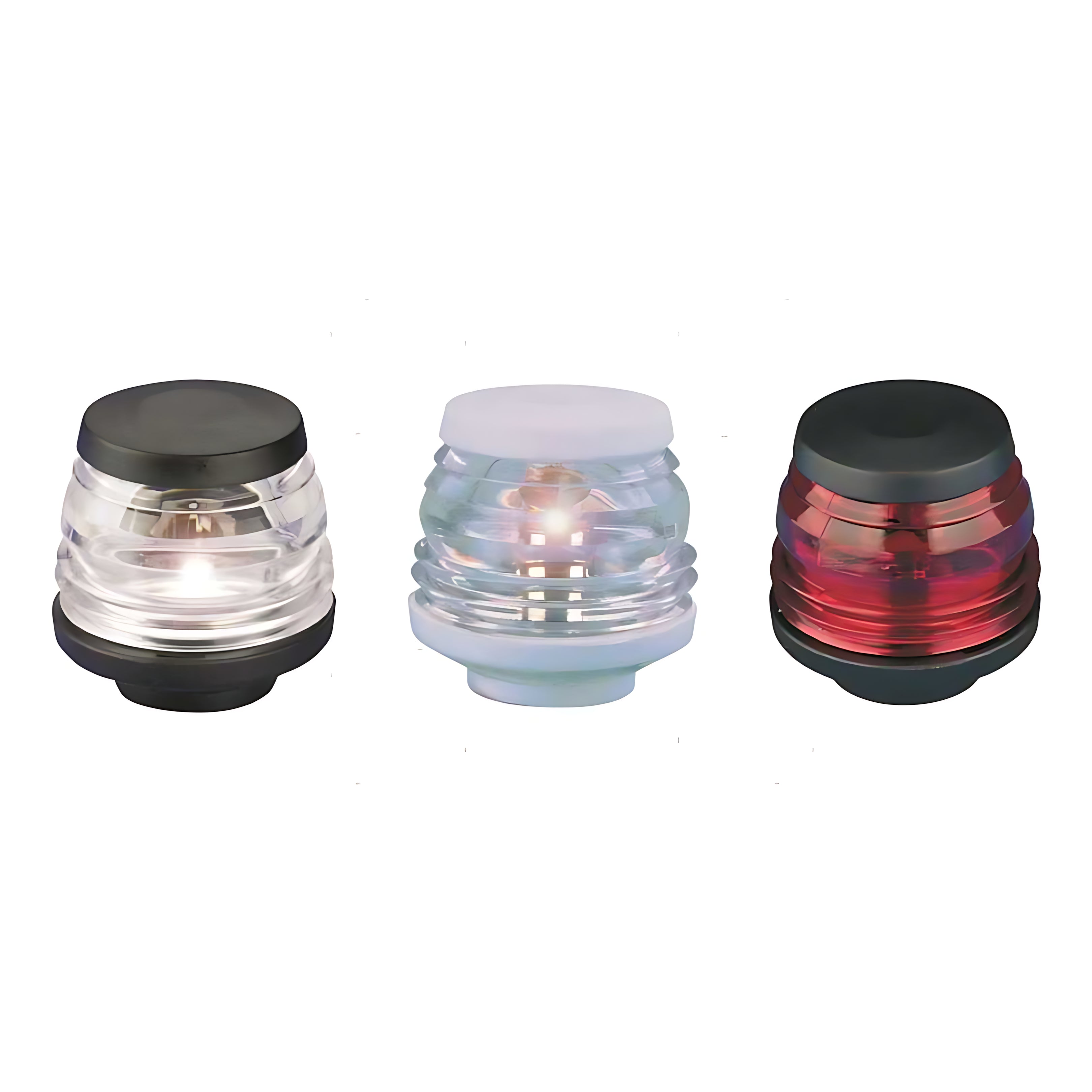 Fanale di navigazione circolare 360 gradi serie Compact, omologato RINA per barche fino a 12 metri. Disponibile con luce bianca o rossa e corpo bianco o nero.