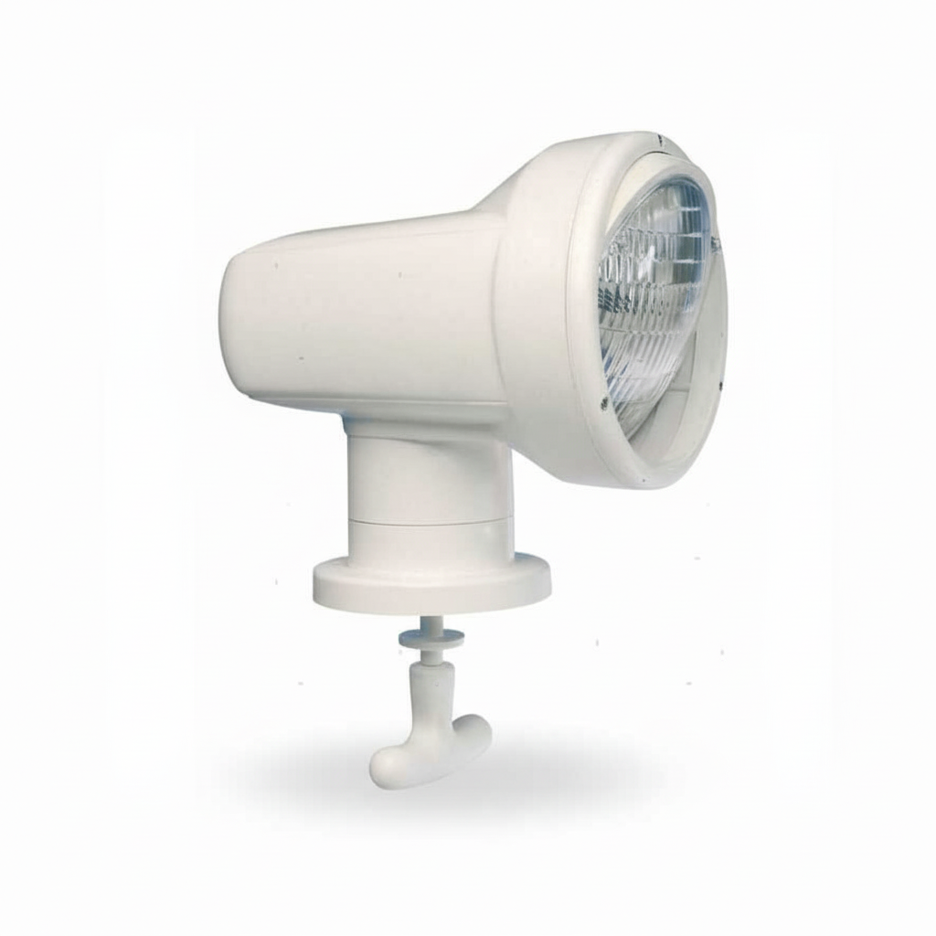 Faro di profondità orientabile manuale da cabina Ocean Halogen, cassa in ABS bianco.