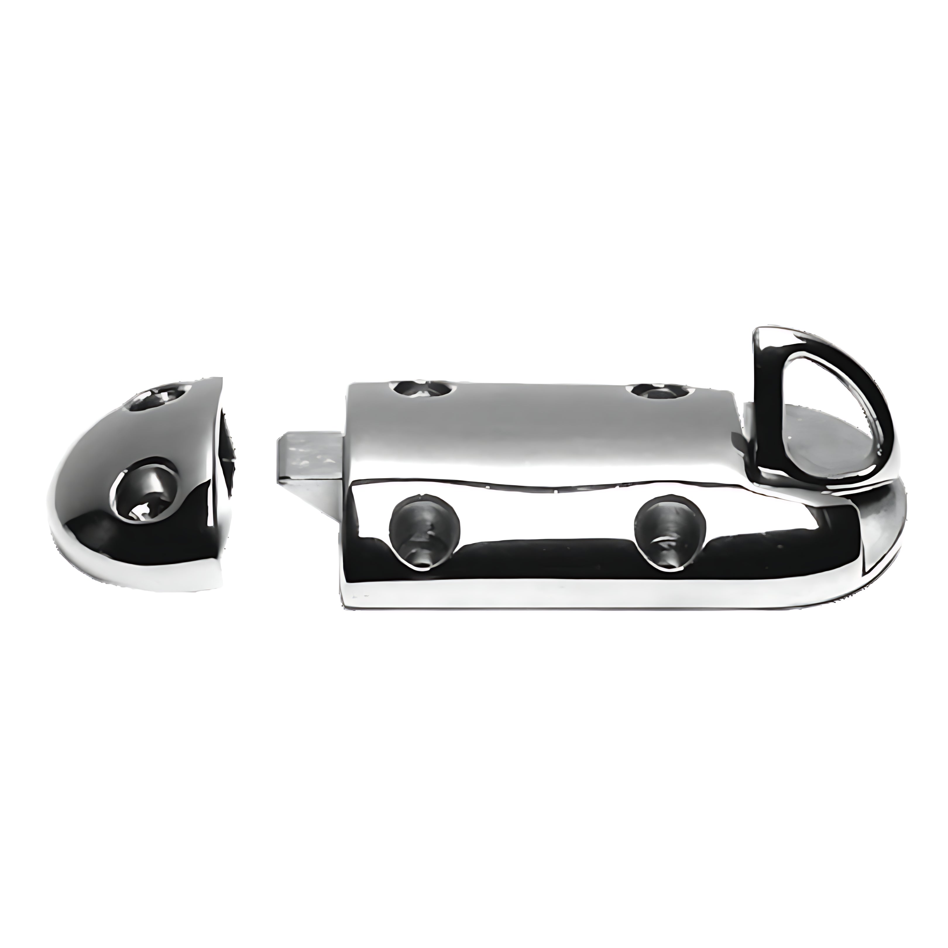 Fermaporta nautico a molla in acciaio inox AISI 316 lucidato a specchio, ideale per sportelli di accesso alla plancetta.