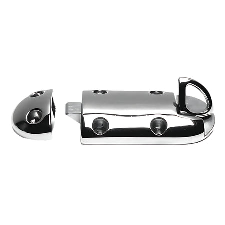 Fermaporta nautico a molla in acciaio inox AISI 316 lucidato a specchio, ideale per sportelli di accesso alla plancetta.