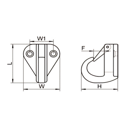 Gancio per parabordi in acciaio inox AISI 316 a microfusione con sicura a molla. Disponibile in due varianti di dimensione per fissaggio a paratia.