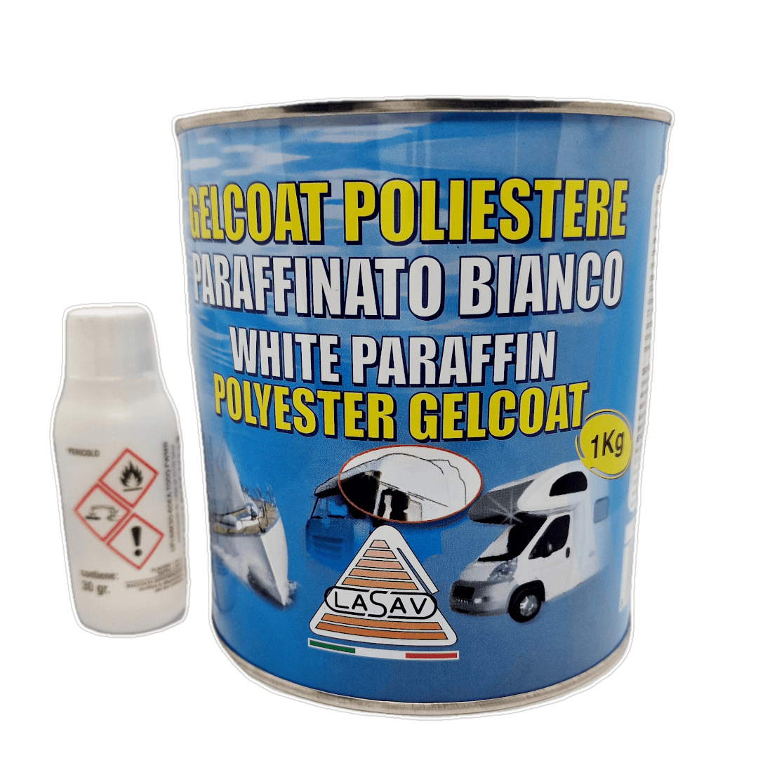 Gelcoat poliestere paraffinato bianco LASAV 1kg in barattolo metallico con flacone catalizzatore incluso | Onautica