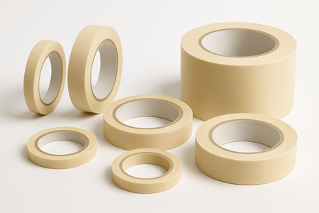 Rotoli nastro carta beige per mascheratura EUROCEL MSK6143 in varie dimensioni su sfondo bianco | Onautica