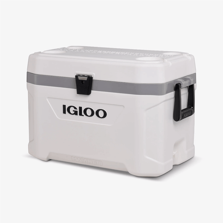 Ghiacciaia Igloo Marine Ultra bianca in plastica rigida con chiusura a leva e maniglie laterali nere | Onautica