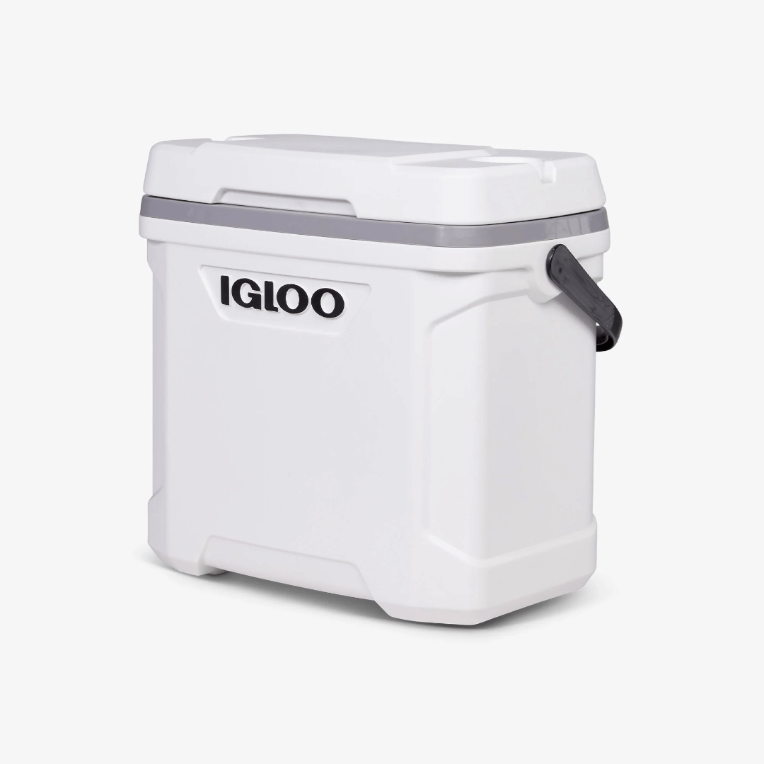 Ghiacciaia Igloo Marine Ultra bianca in plastica rigida con maniglia nera e bordo grigio | Onautica