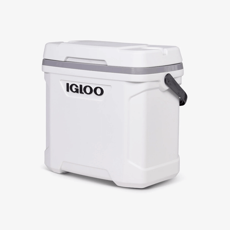 Ghiacciaia Igloo Marine Ultra bianca in plastica rigida con maniglia nera e bordo grigio | Onautica