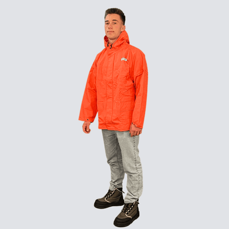 Giacca antipioggia OCEAN Offshore Heavy (560 g/m²), impermeabile 20.000 mm. Con polsino interno anti-infiltrazione e chiusura a bottoni/placca frontale. laterale fronte