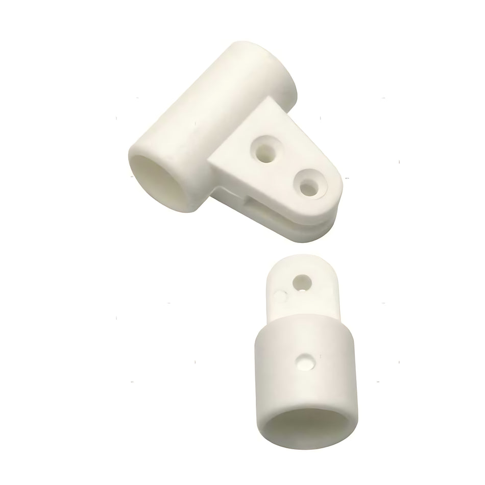 Giunto a T in plastica nera per strutture di capottine e tendalini nautici, compatibile con tubi da 22 mm di diametro.
