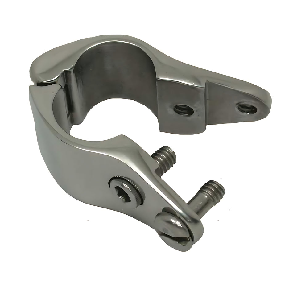 Giunto apribile modello TA in acciaio inox AISI 316 con viti di sicurezza per il collegamento di tubi per tendalini e capottine nautiche.