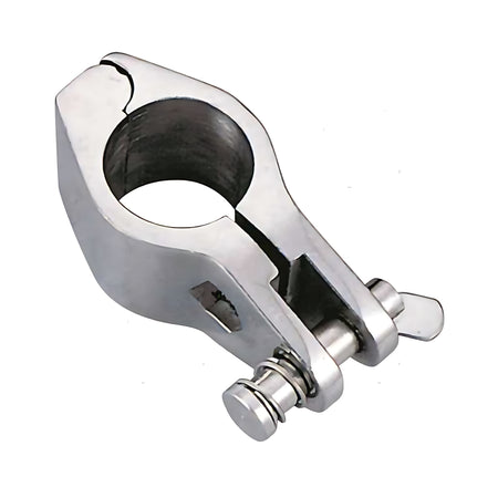 Giunto apribile modello TAS in acciaio inox AISI 316 con perno sfilabile e sistema di sicurezza per tubi di tendalini nautici.