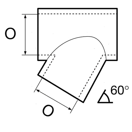 Giunto a T apribile con inclinazione a 60 gradi in acciaio inox AISI 316 da fusione per corrimano e pulpiti nautici, diametri 22mm e 25mm.