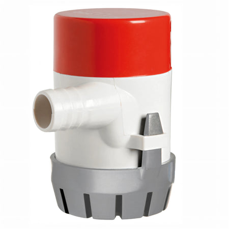 Pompa di sentina ad immersione Europump II bianca e rossa con bocchettone laterale e base grigia | Onautica