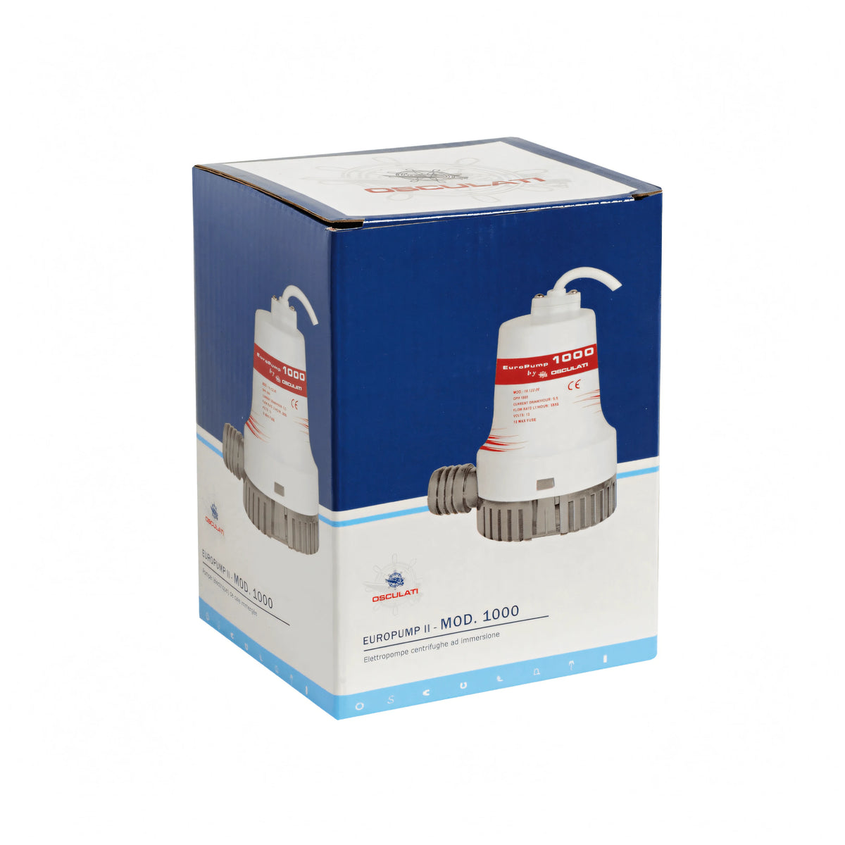 Confezione pompa di sentina ad immersione Osculati Europump II 1000, corpo bianco e grigio, 12V | Onautica