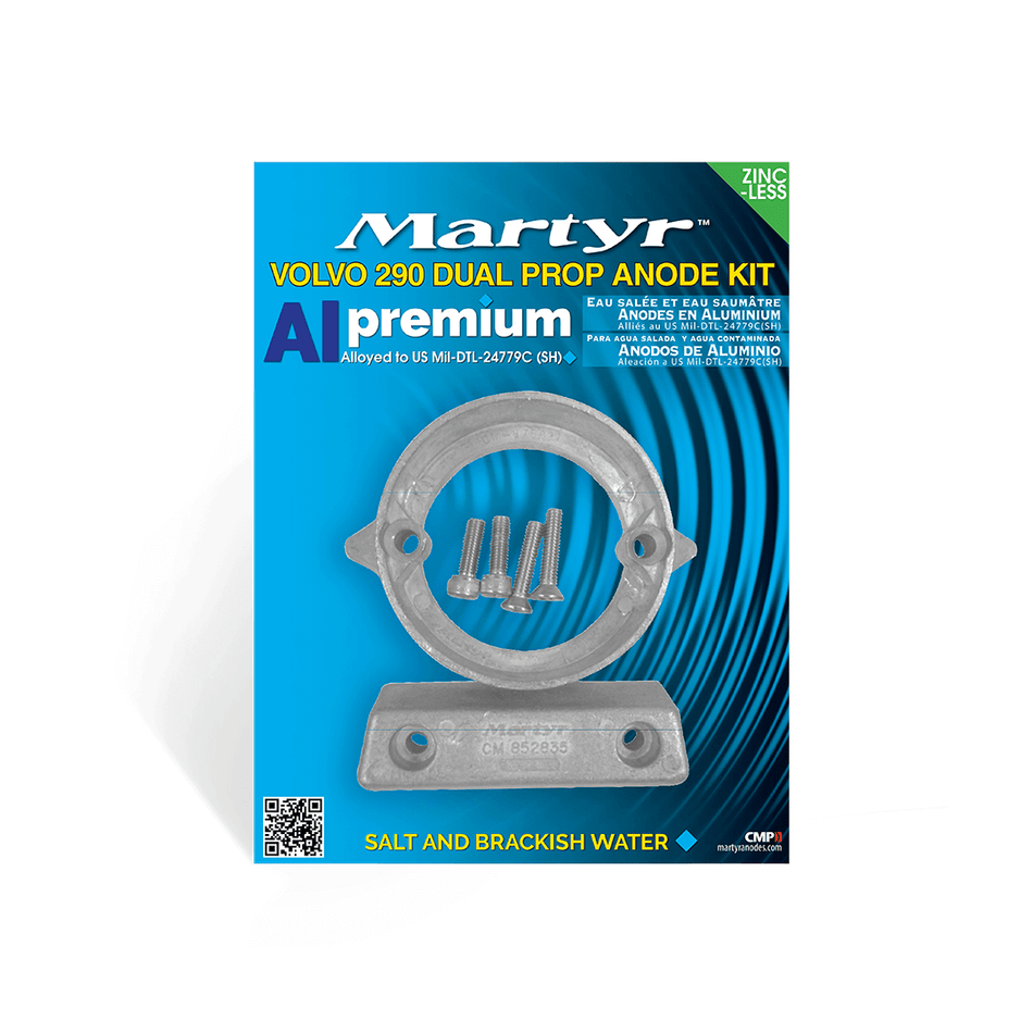 Kit anodi sacrificali in alluminio per piede poppiero Volvo Penta 290 Duo Prop con anodo ad anello.