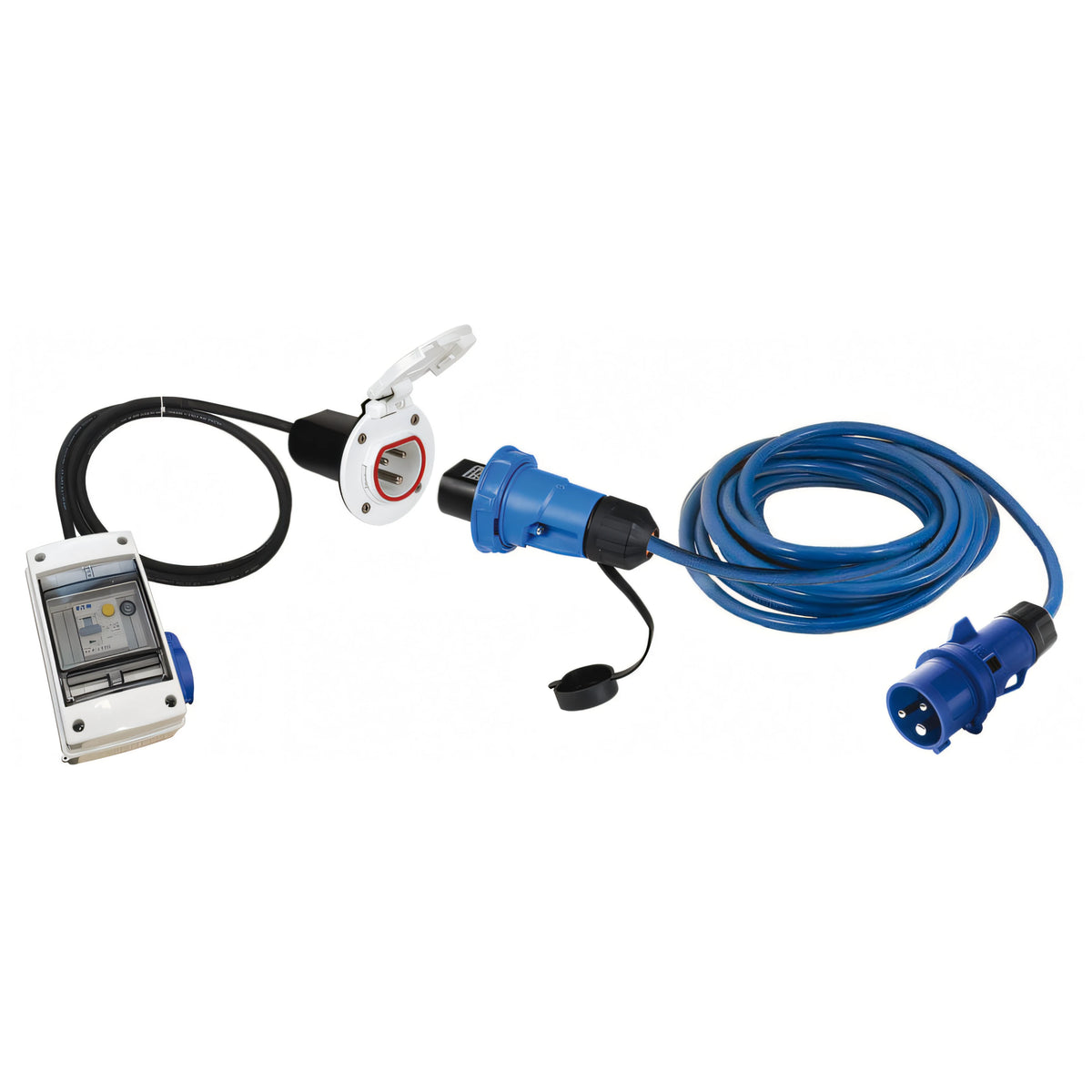 Kit quadro elettrico Osculati 220V da banchina con presa Cruiser bianca in nylon, salvavita, magnetotermico e cavo blu
