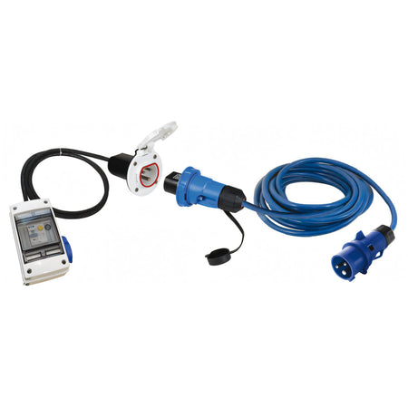 Kit quadro elettrico Osculati 220V da banchina con presa Cruiser bianca in nylon, salvavita, magnetotermico e cavo blu