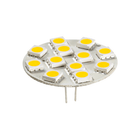 Lampadina LED rotonda con attacco G4 a due pin, luce calda 2700K per nautica e camper.