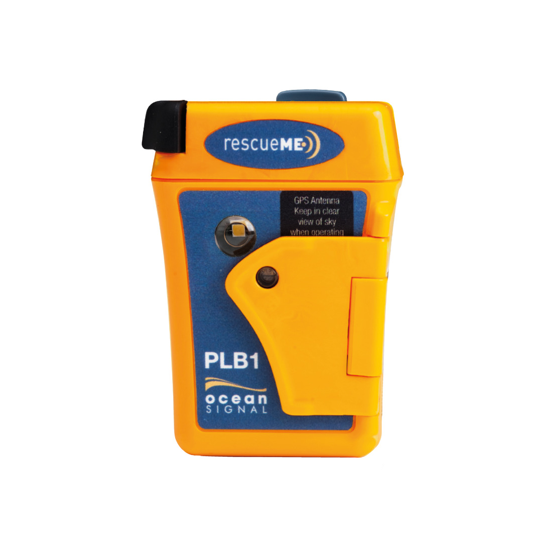 Localizzatore personale satellitare Ocean Signal rescueME PLB1 compatto con antenna retrattile.