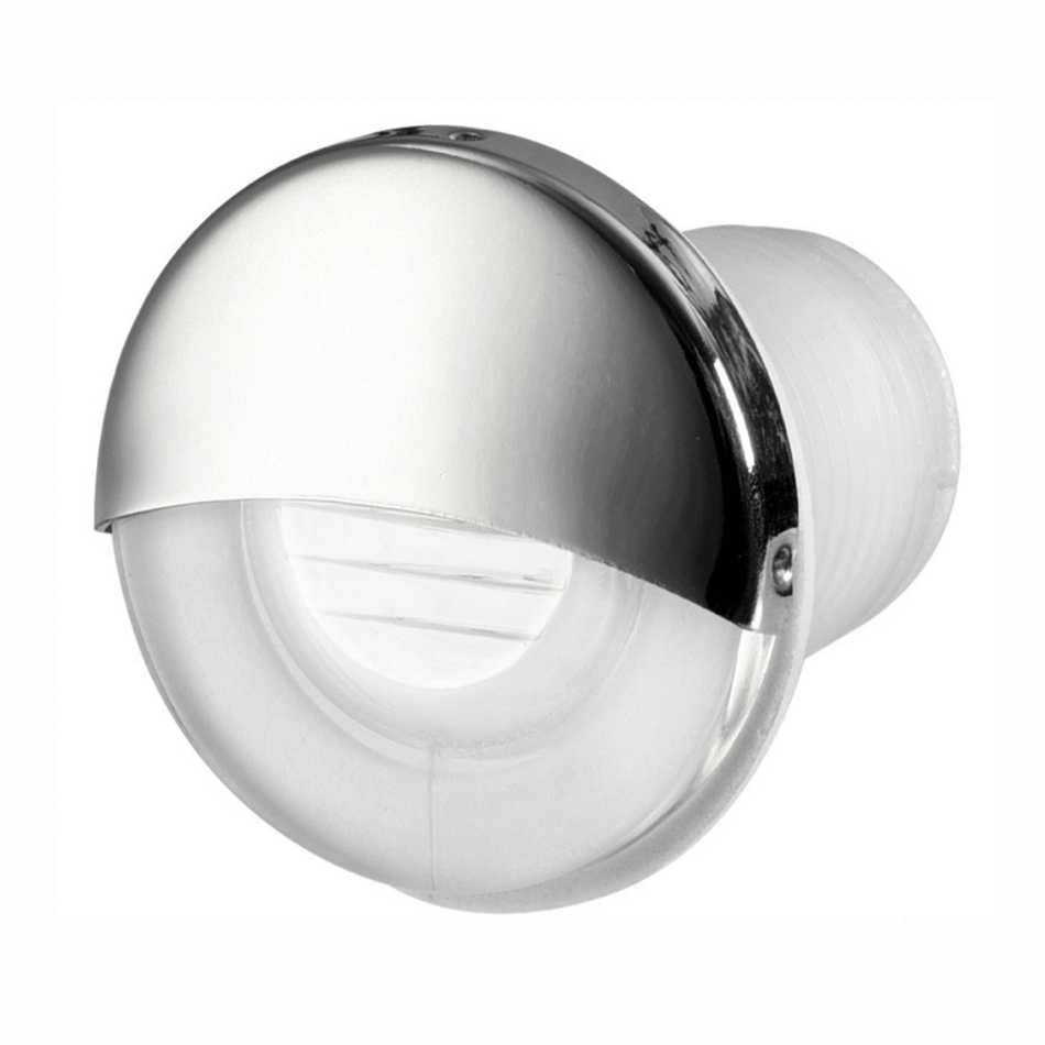 Luce di cortesia LED a incasso con palpebra in acciaio inox lucidato AISI 316, ideale per gradini e camminamenti. luce bianca