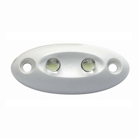 Luci di cortesia LED mignon rettangolari in plastica bianca. Disponibili con fascio luminoso orientato verso il basso o diretto. orizzontale