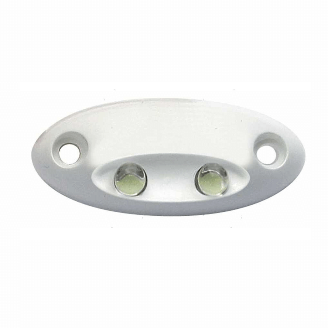 Luci di cortesia LED mignon rettangolari in plastica bianca. Disponibili con fascio luminoso orientato verso il basso o diretto. verso basso