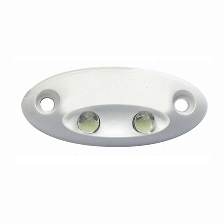 Luci di cortesia LED mignon rettangolari in plastica bianca. Disponibili con fascio luminoso orientato verso il basso o diretto. verso basso