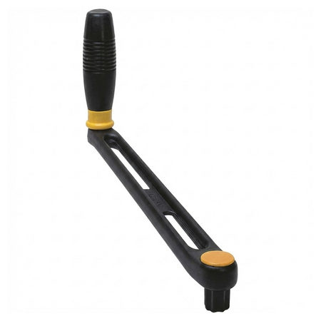 Manovella per winch Antal 200mm in alluminio nero con impugnatura singola su cuscinetti.