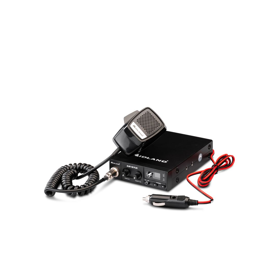 Ricetrasmettitore CB compatto Midland Alan 100 Plus B, ideale per auto, camper e camion.