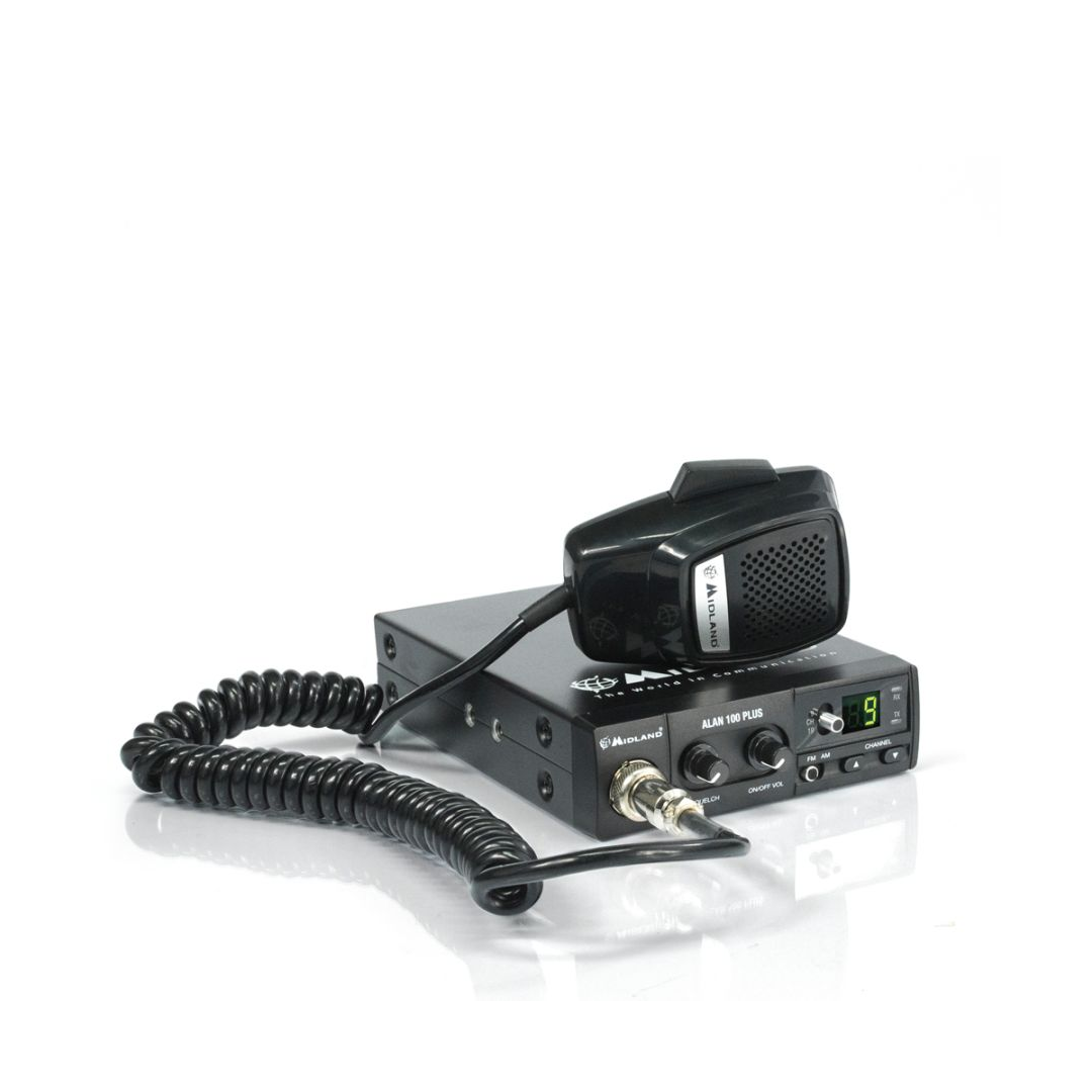 Ricetrasmettitore CB compatto Midland Alan 100 Plus B, ideale per auto, camper e camion.