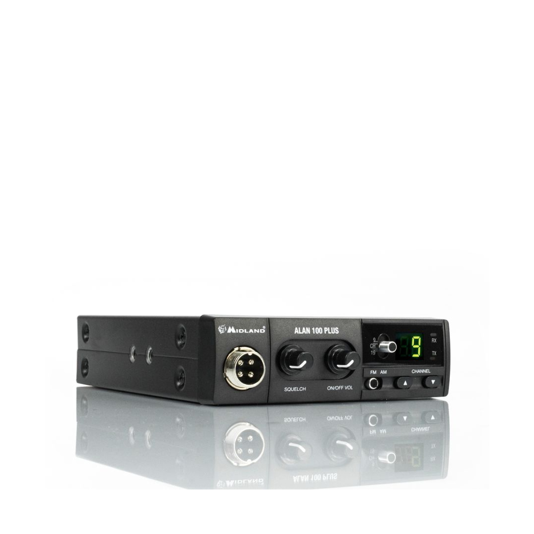 Ricetrasmettitore CB compatto Midland Alan 100 Plus B, ideale per auto, camper e camion.