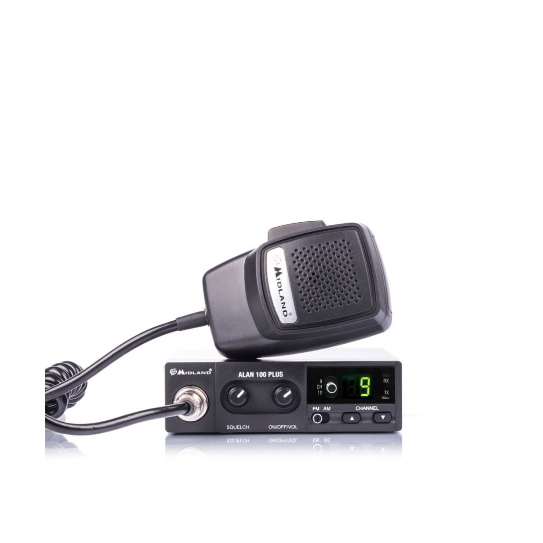 Ricetrasmettitore CB compatto Midland Alan 100 Plus B, ideale per auto, camper e camion.