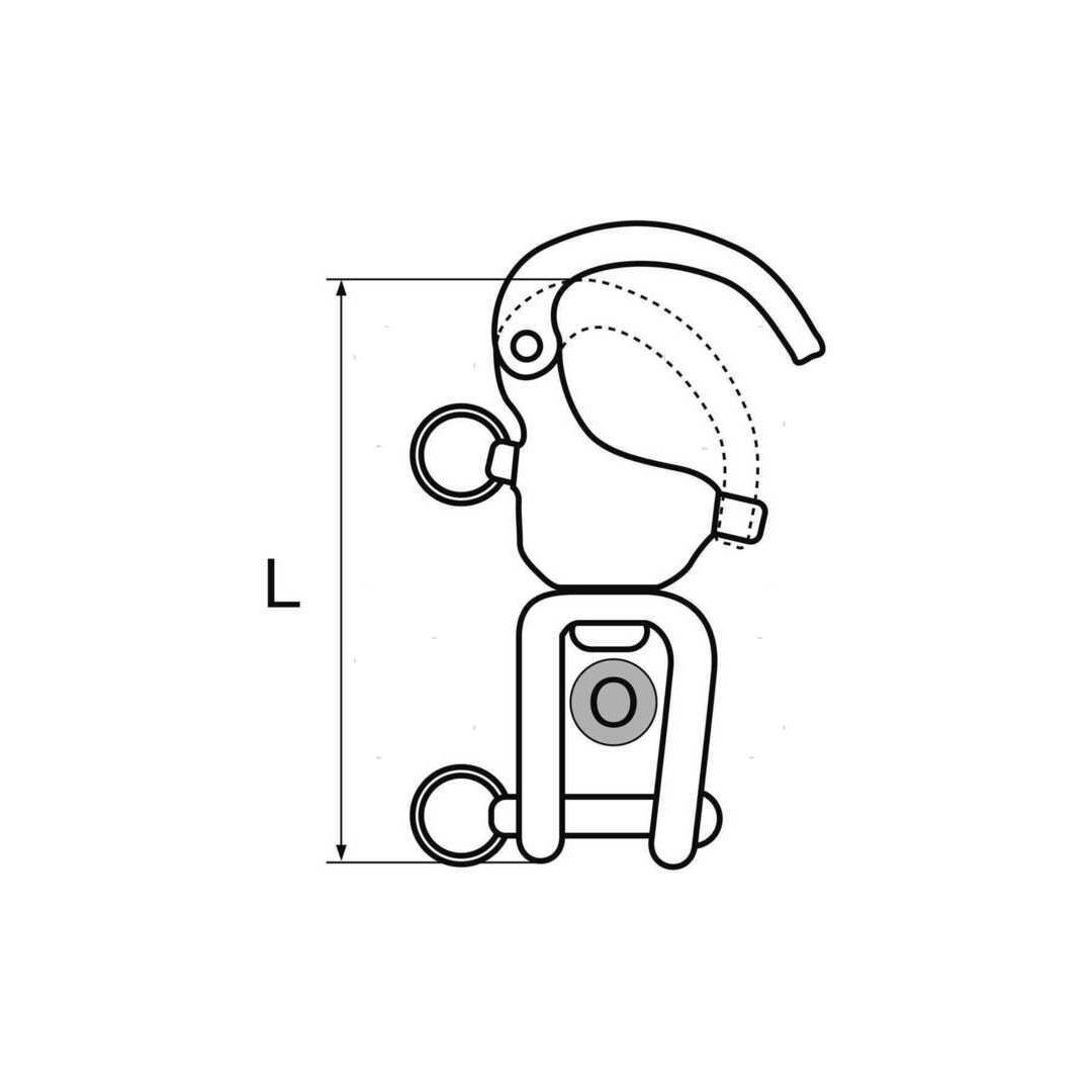 Moschettone a sgancio rapido per spinnaker in acciaio inox AISI 316 con grillo girevole 74mm.