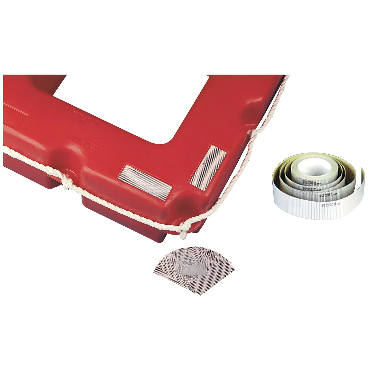 Nastro nautico riflettente adesivo ad alta visibilità, omologato Solas e R.I.Na., venduto al metro per salvagenti anulari e zattere.