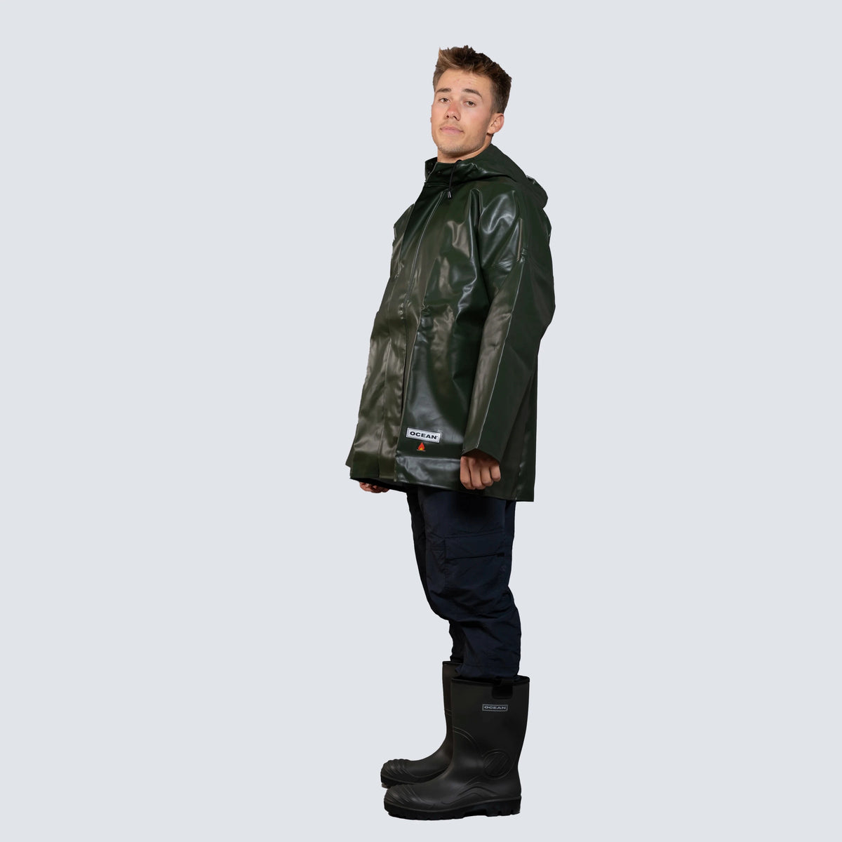 OCEAN® Offshore Heavy, giacca da lavoro in PVC ignifugo, colore verde oliva