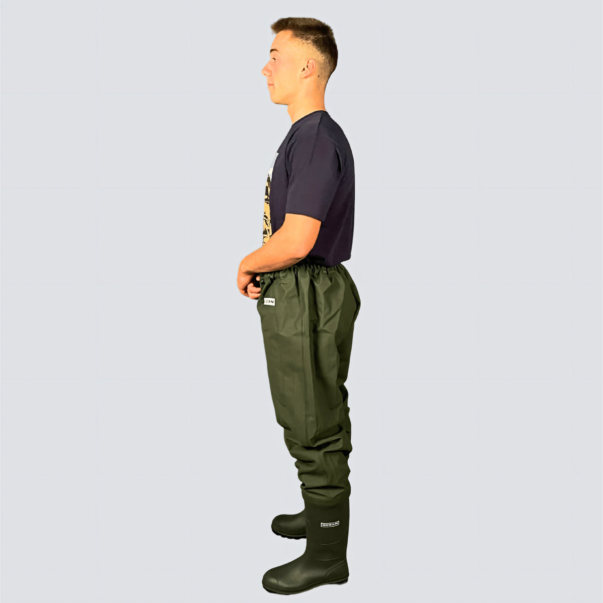 OCEAN® Original Belt Waders, pantalone con stivali in PVC, colore verde oliva