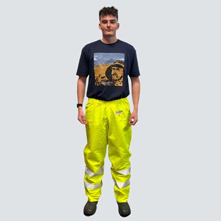 OCEAN® Offshore Pro High-Vis, pantaloni antipioggia in PVC con riflettenti, colore giallo fluo