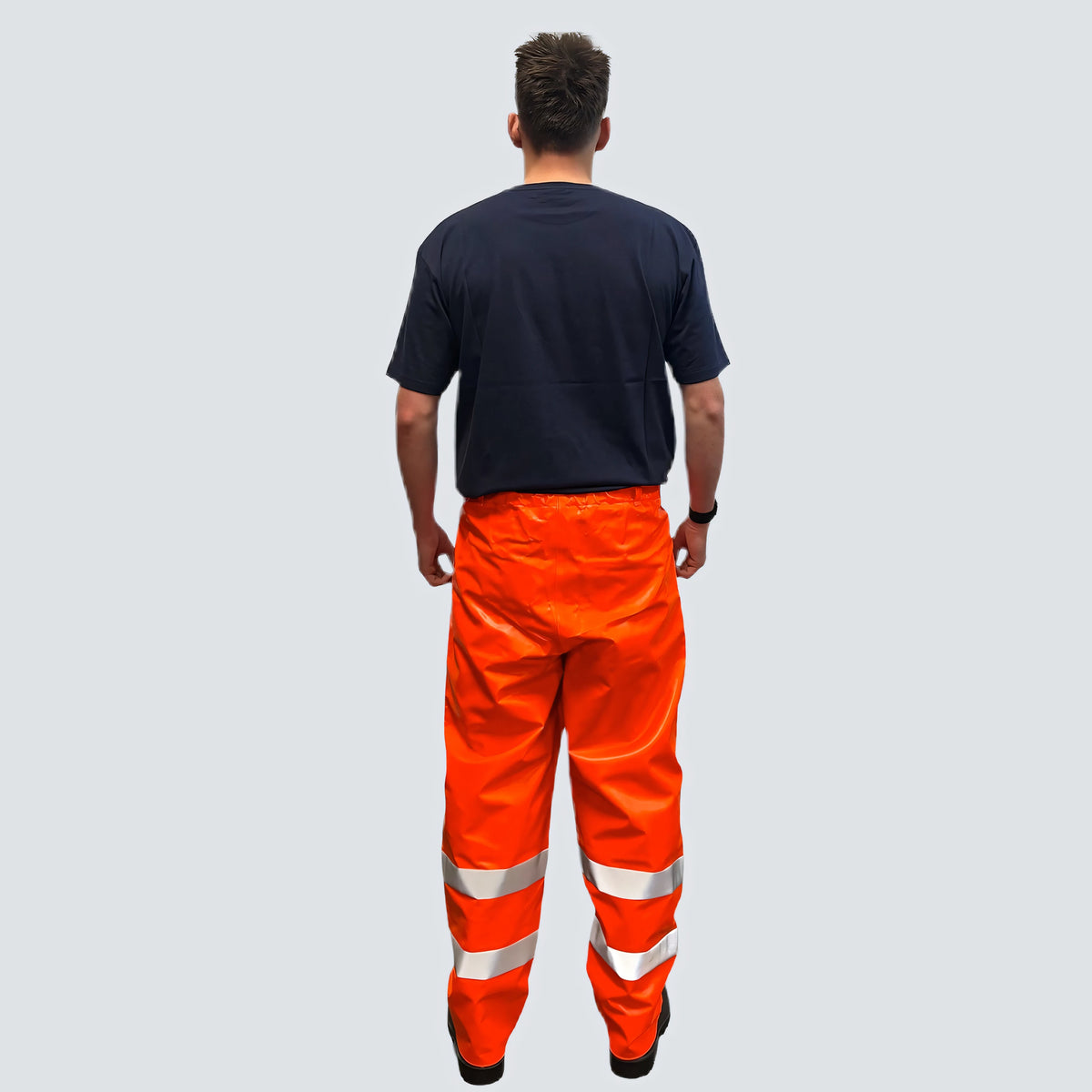 OCEAN® Offshore Pro High-Vis, pantaloni antipioggia in PVC con riflettenti, colore arancio fluo