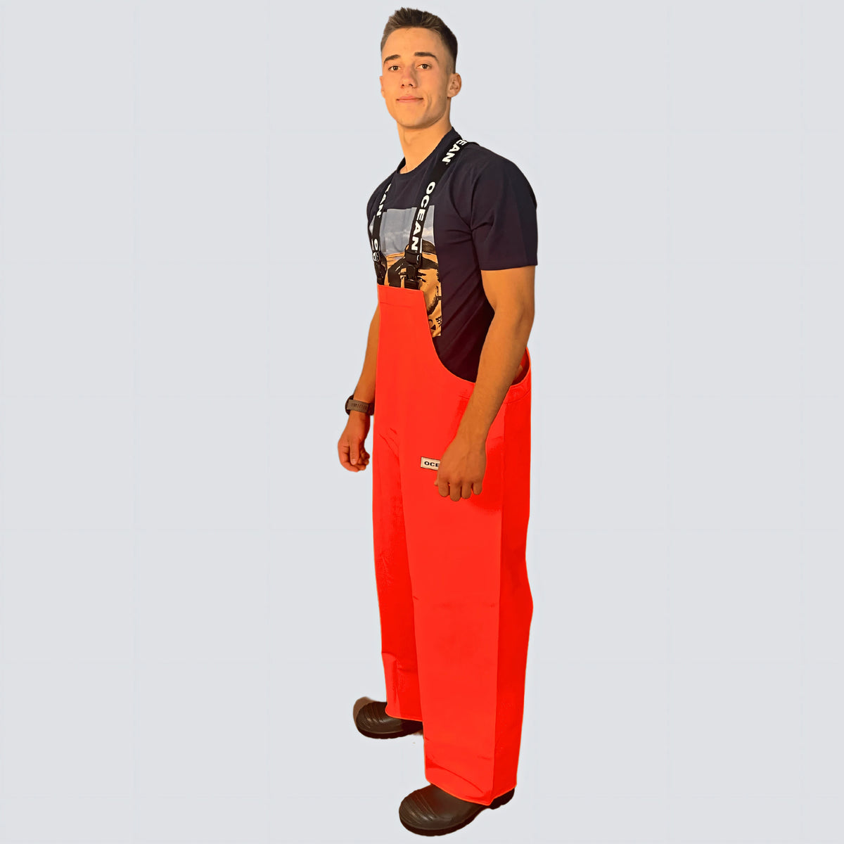 OCEAN® Offshore Heavy Bib & Braces, salopette da lavoro in PVC ignifugo, colore arancio fluo