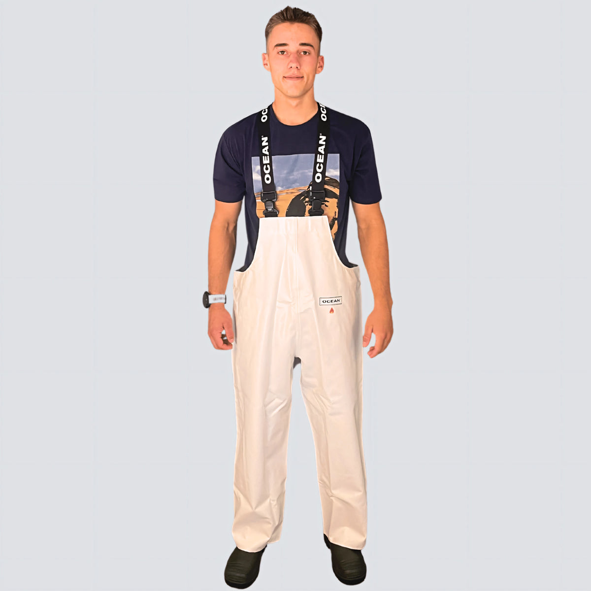OCEAN® Offshore Heavy Bib & Braces, salopette da lavoro in PVC ignifugo, colore bianco