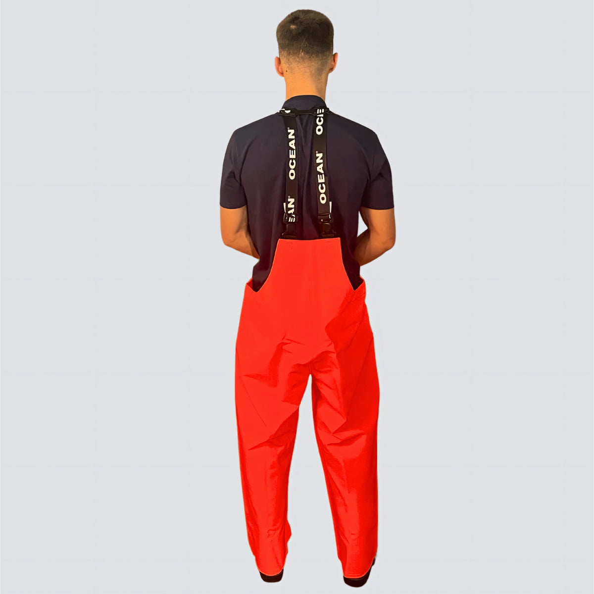 OCEAN® Offshore Pro Bib & Braces, salopette da lavoro in PVC ignifugo, colore arancio fluo
