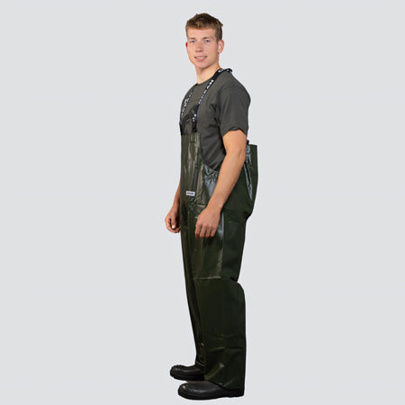 OCEAN® Offshore Pro Bib & Braces, salopette da lavoro in PVC ignifugo, colore verde oliva