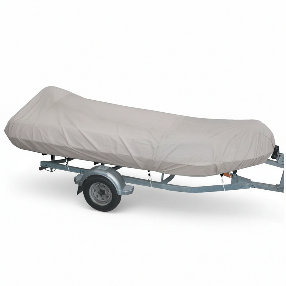 Telo Copribarca Oceansouth per gommoni, tessuto ATLAS Marine Grade 280 g/m², resistente all'acqua e ai raggi UV, ideale per stoccaggio e trasporto.