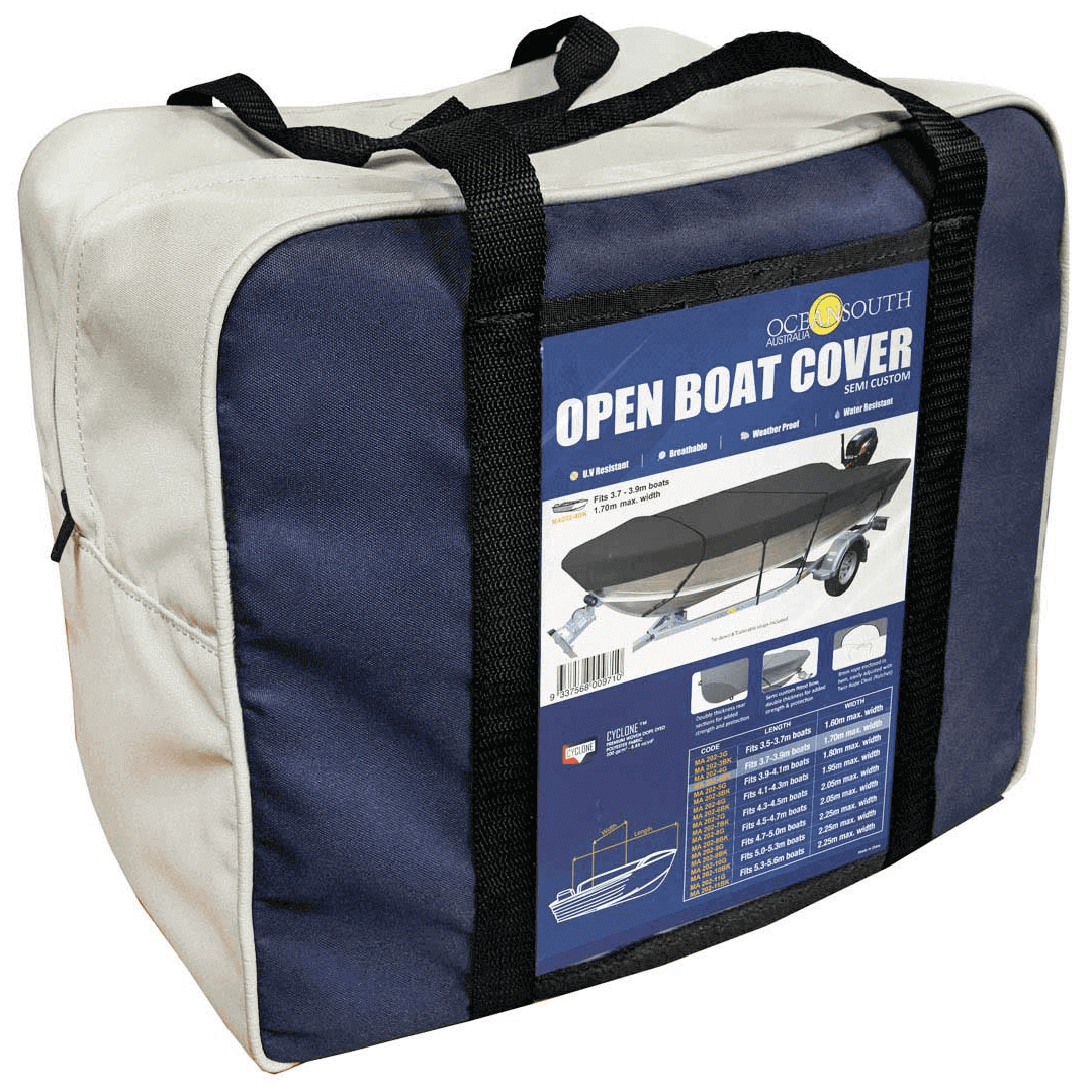 Telo Copribarca Oceansouth per gommoni, tessuto ATLAS Marine Grade 280 g/m², resistente all'acqua e ai raggi UV, ideale per stoccaggio e trasporto. borsa