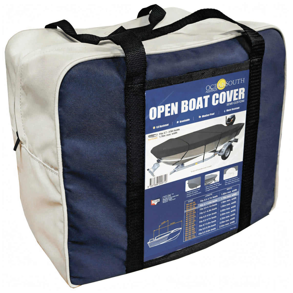 Confezione Oceansouth Open Boat Cover in tessuto Cyclone, con la tabella delle taglie | Onautica