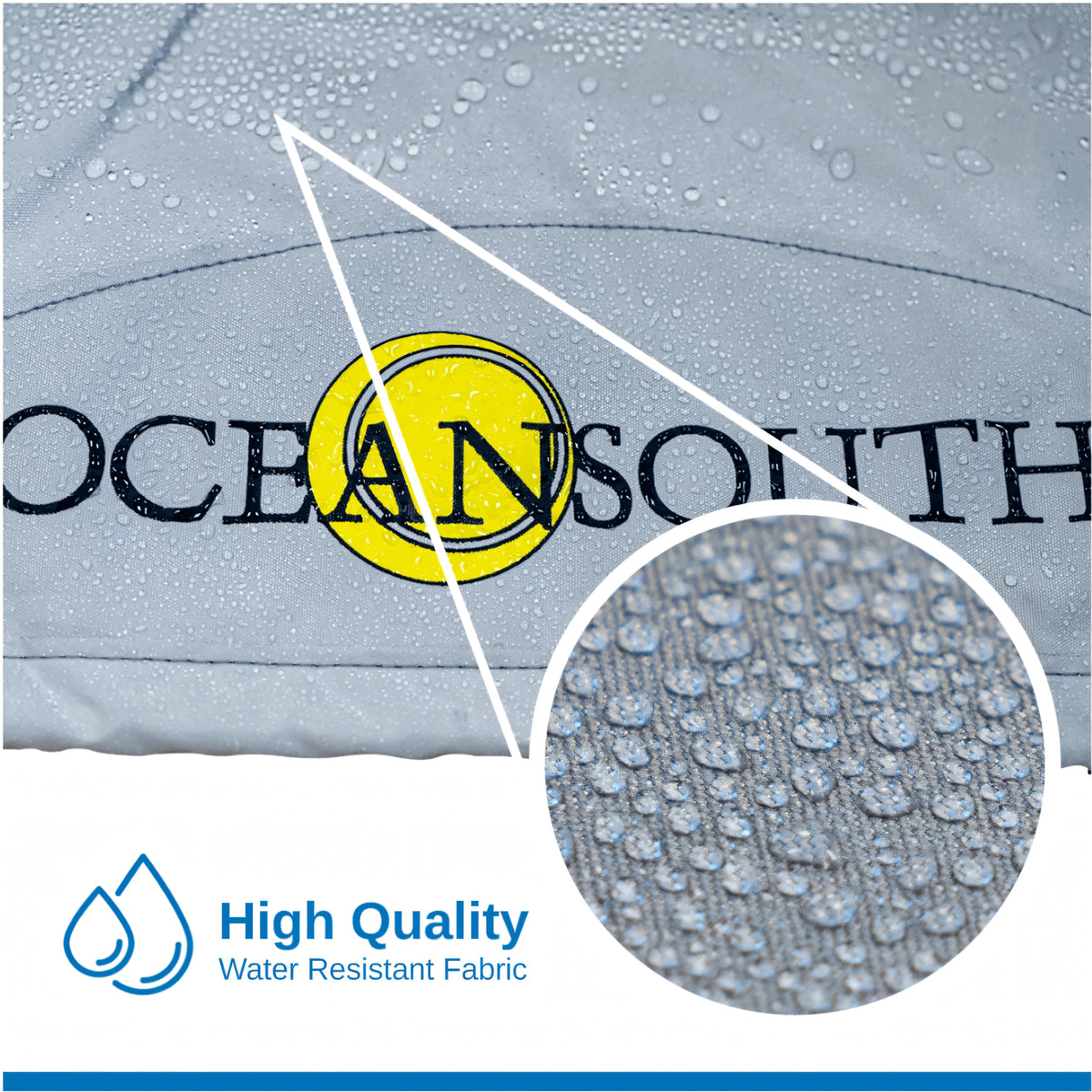 Tessuto Atlas Oceansouth grigio bagnato di pioggia con dettaglio ingrandito della trama idrorepellente | Onautica