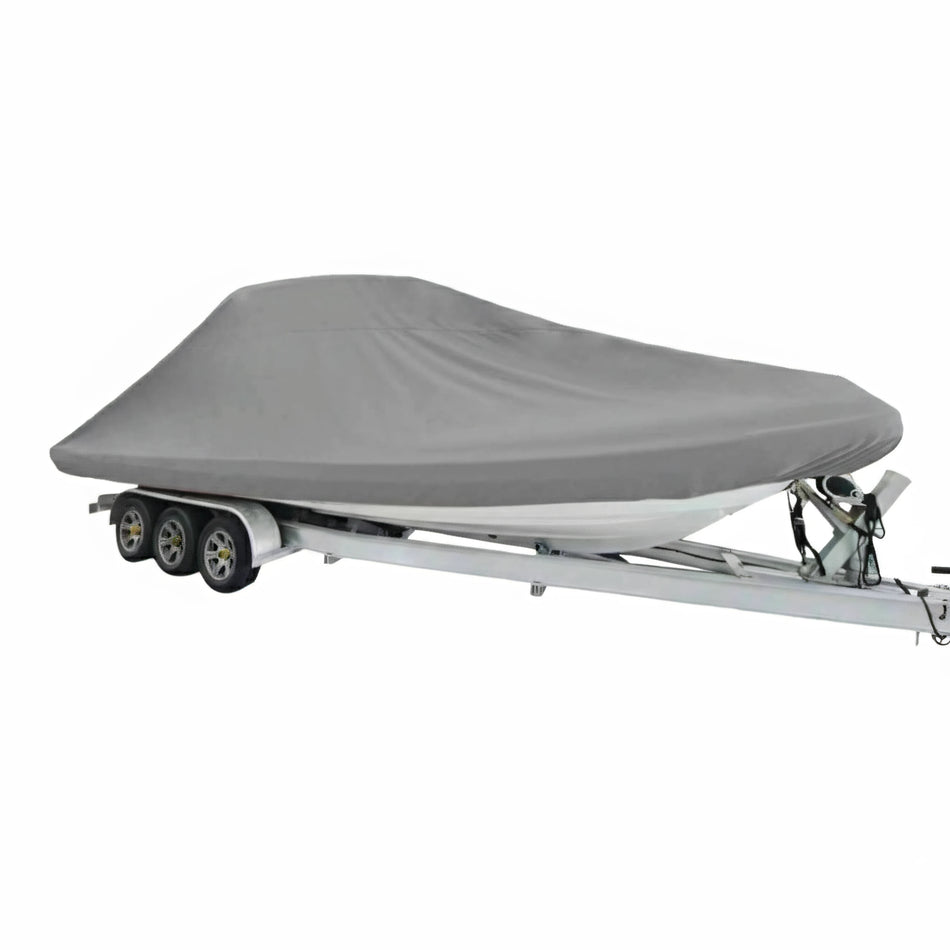Telo copribarca Oceansouth Modello C grigio montato su gommone RIB con T-Top sul carrello | Onautica